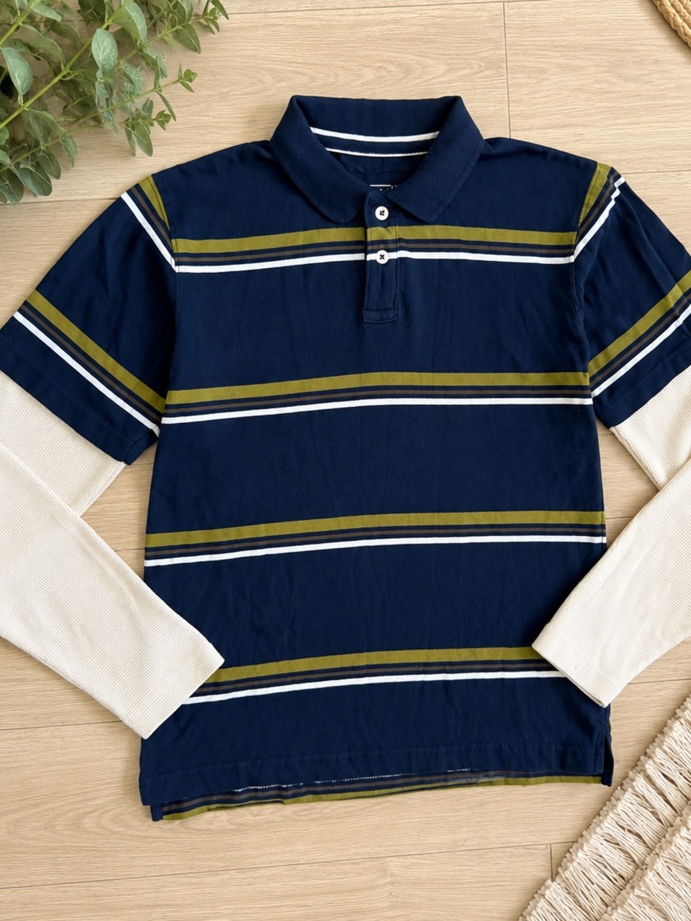 Vintage Y2K Urban Pipeline Men’s Stripe Long Sleeve Polo Shirt XL 100% Cotton